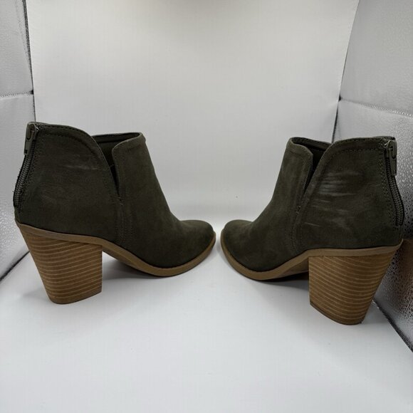 Joie Kayden Ankle Booties Women's Size 7.5 M Faux Suede Vegan Olive Chunky Heel - Picture 5 of 9